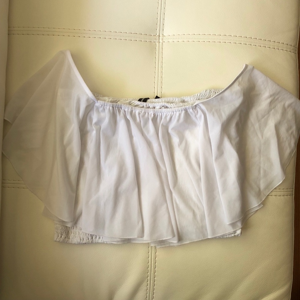 White Chiffon Crop Top Off the Shoulder